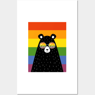 Gay Pride Bear In Sunglasses With Rainbow Flag Posters and Art